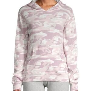 Monrow + Soul Pink Camouflage Camo Waffle Cotton Pullover Hoodie Size Medium